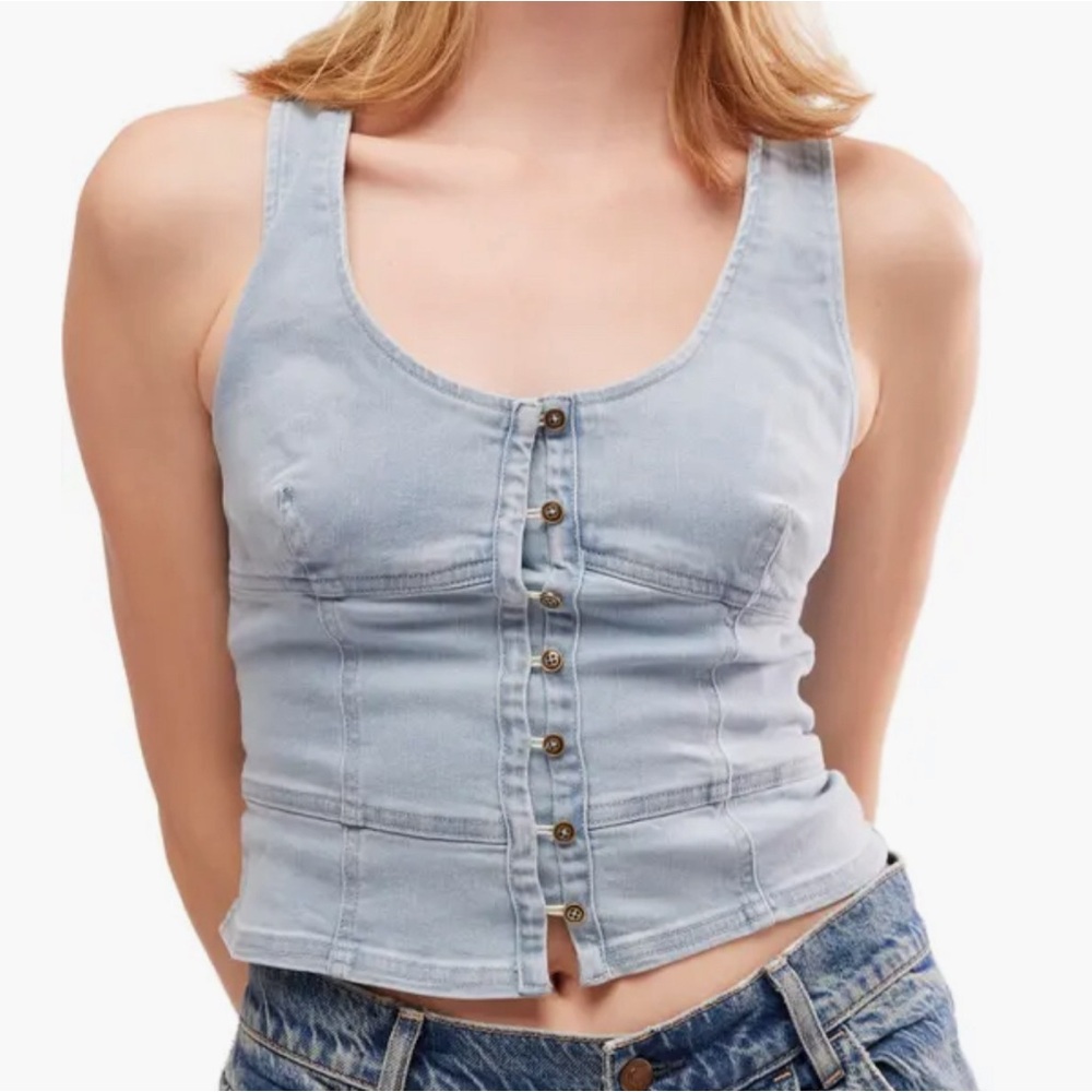 Free People Light Blue Denim Tank Top
